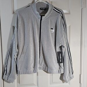Karl Lagerfeld Women's Monochrome Seersucker Choupette Striped Jacket Large